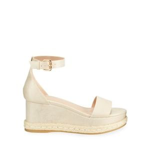 BCBGeneration Size 7M Addie Platform Sandal Shoes Smooth Denim Champagne